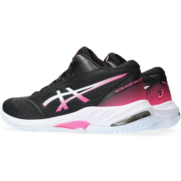 ASICS Women’s Netburner Ballistic Flytefoam 3 Volleyball Shoes In Black/Hot Pink - Picture 2 of 7